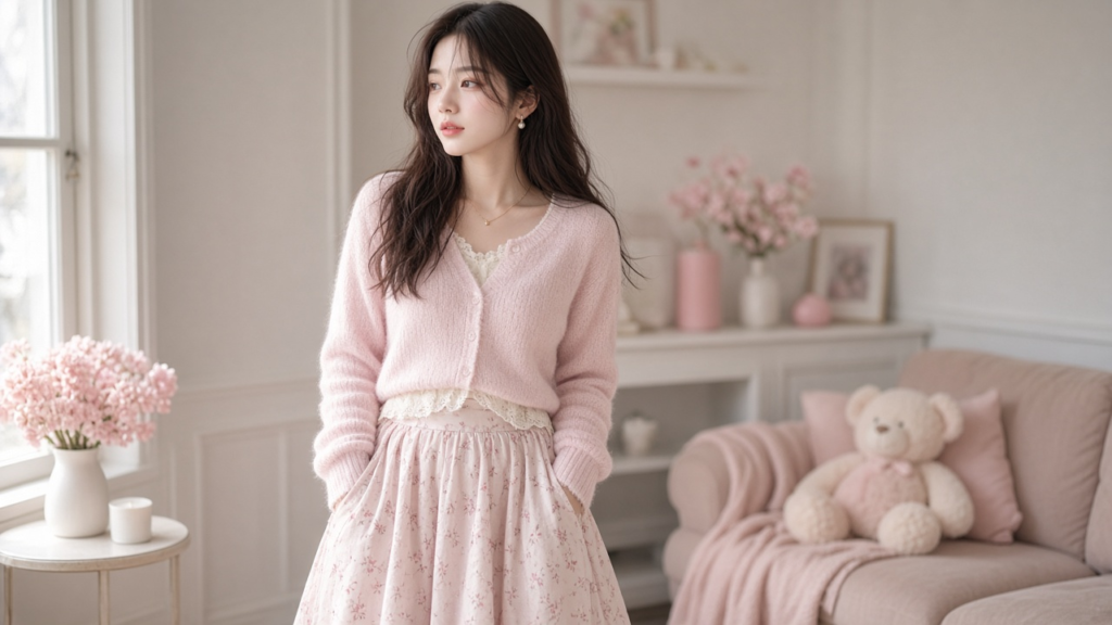 Femboy Kawaii Geschichten Szene mit stilvollem Outfit
